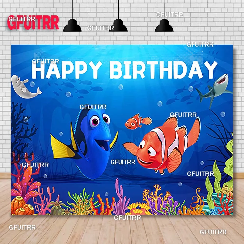 ファインディング・ニモ背景男の子の誕生日パーティー写真撮影の背景水中世界の装飾ベビーシャワースタジオブース小道具