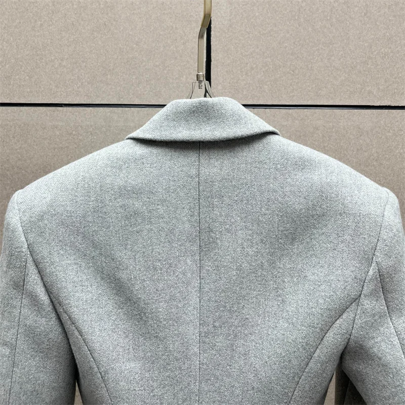 Women's jacket 2026 Spring double breasted long sleeved top Wool blend women's suit jacket shoulder pad slim fit women's coat
