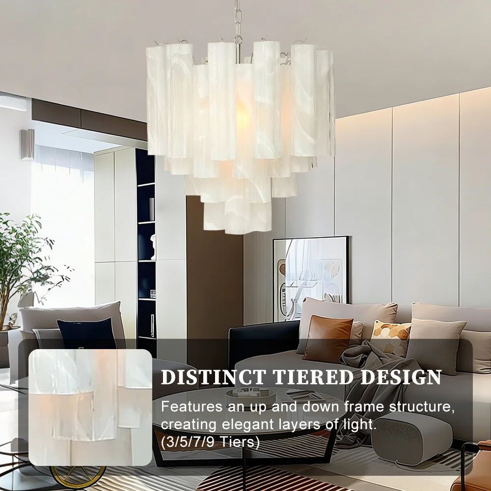 Round White Glass Pendant Light For Living Room Villa Plum Blossom Tube Glass Chandelier Luxury