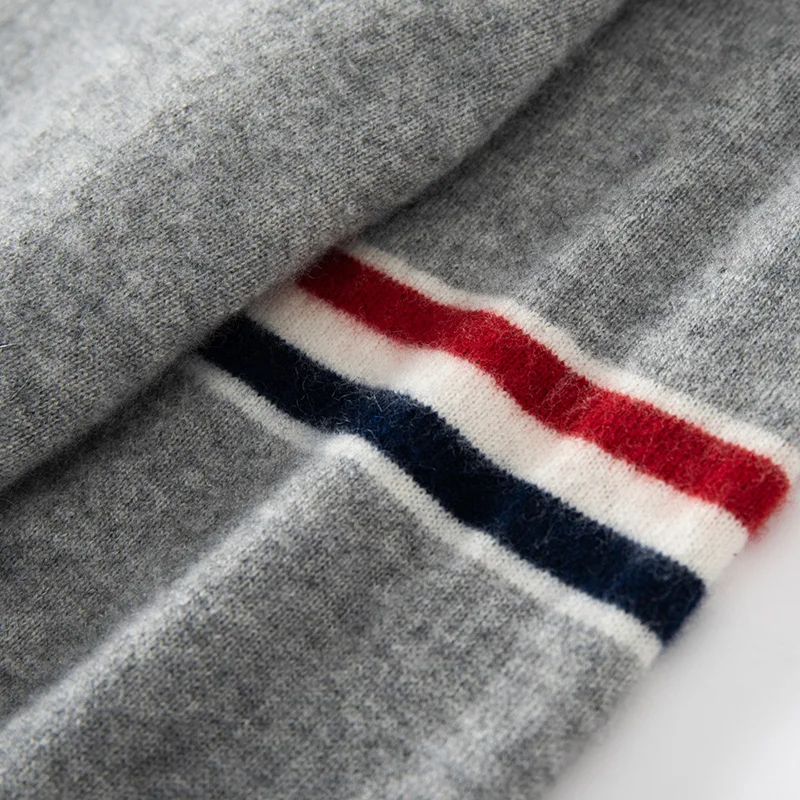 CHICUU 남성용 100% 캐시미어 스웨터 목폴라 지퍼 줄무늬 소매 풀오버 가을 겨울 프레피 스타일 두꺼운 따뜻한 캐시미어 니트