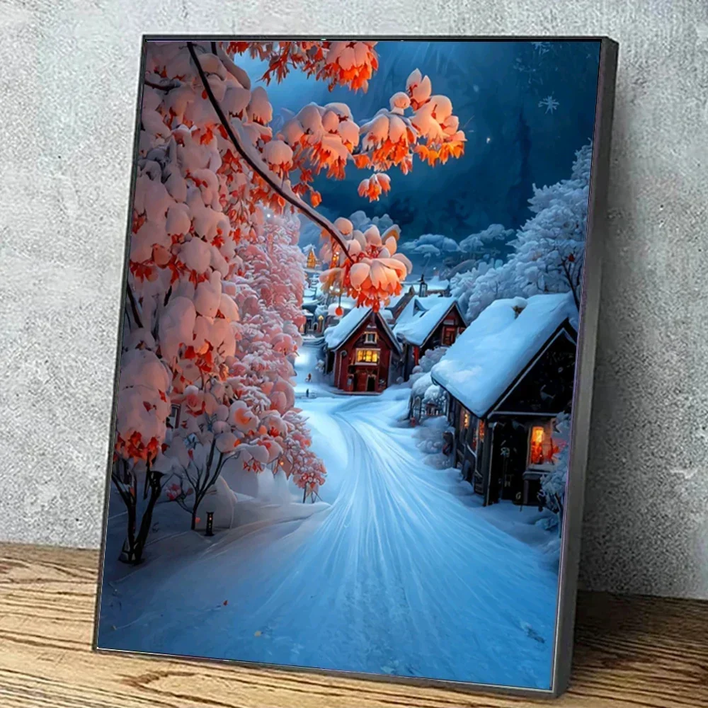 DIY 5D Diamond Painting By Number Snow Scenery Flower House Set for Embroidery Square Diamond Mosaic Cross Stitch Art Gifts