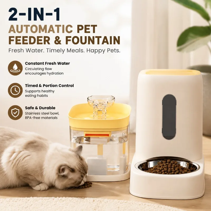 

Automatic Pet Feeder Water Food Integrated Bowl Dual in One Stainless Steel Drinking Fountain Feeding Basin Daily Food