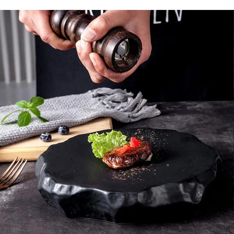 

Ceramic Dinner Plate Restaurant Tableware Dim Sum Steak Snack Plates Sushi Matte Irregular