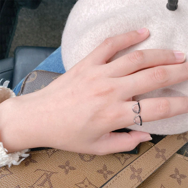 Cute Glasses Themed Open Ring Adjustable Enamel Painting Finger Buckle Tail Ring Fashion Accessory