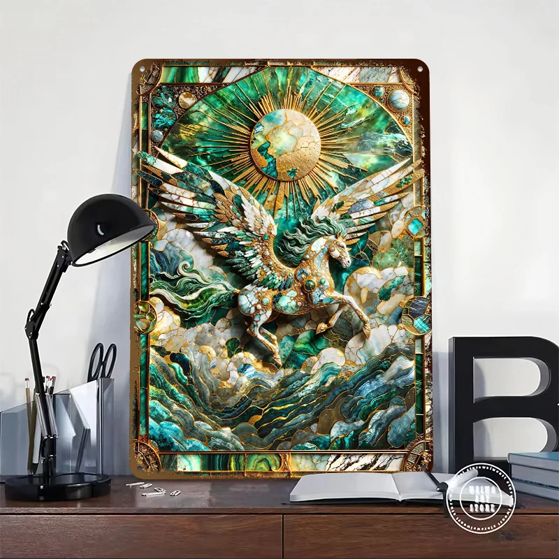 Abstract Pegasus Kintsugi 3D Printed Texture Poster Personalized Wall Art Retro Metal Tin Signs for Article Decoration Room Home