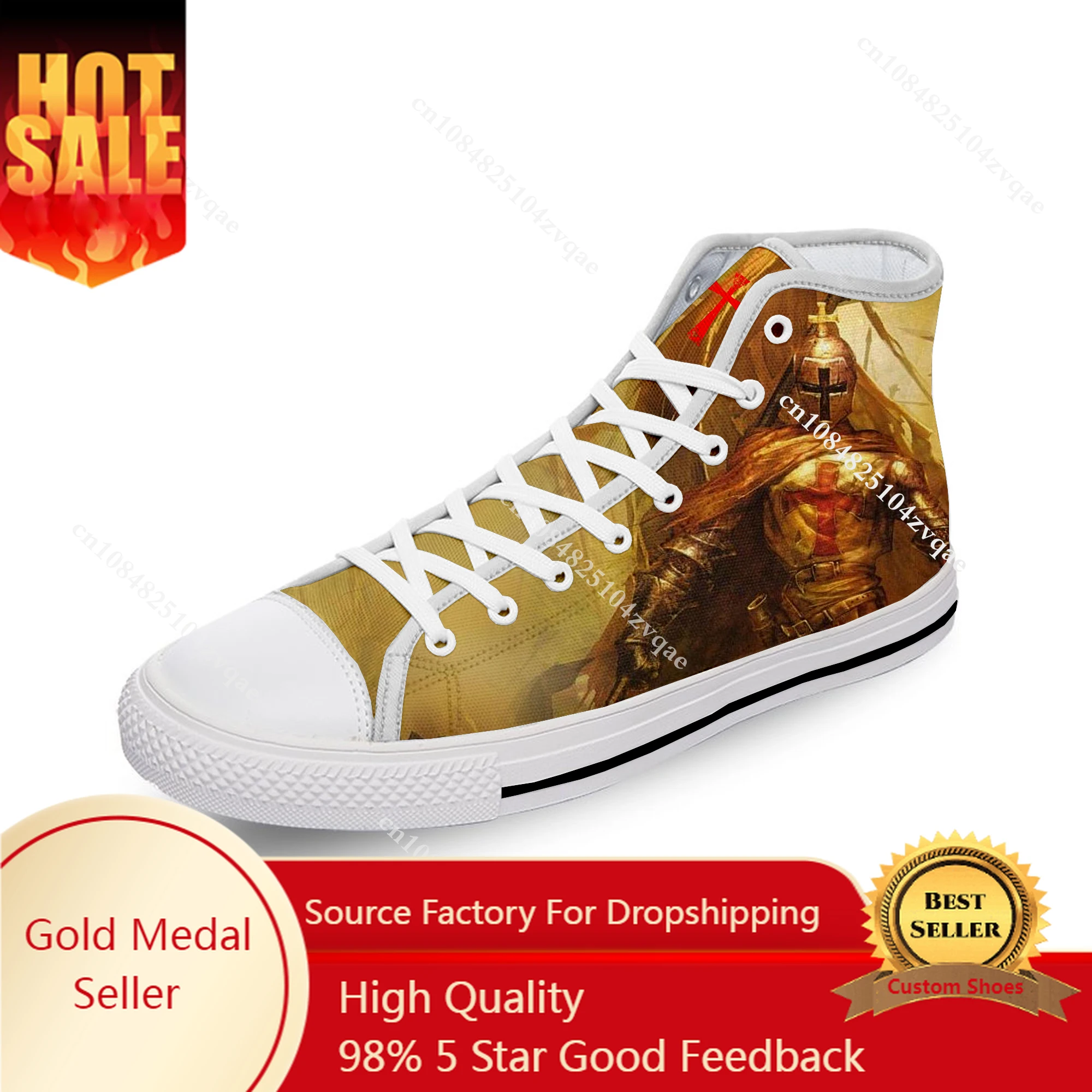

Warrior Crusader Knights Templar Cross White Cloth 3D Print High Top Canvas Shoes Men Women Lightweight Breathable Sneakers