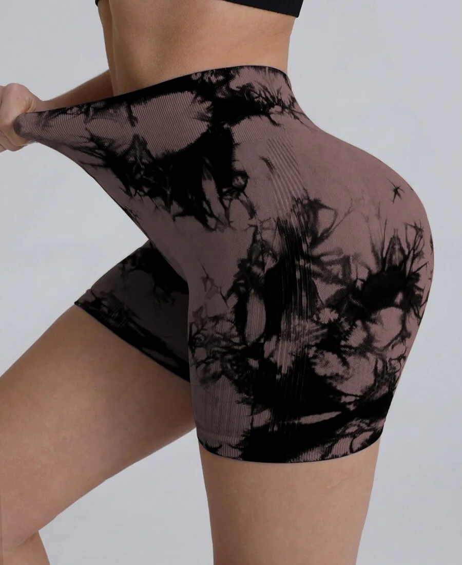 Plus Size Fit Tie Dye Yoga-Shorts für Damen, hohe Taille, pfirsichfarbener Po, Workout, eng, dehnbar, Fitness, Laufen, sportlich, modische Shorts – Detail 10
