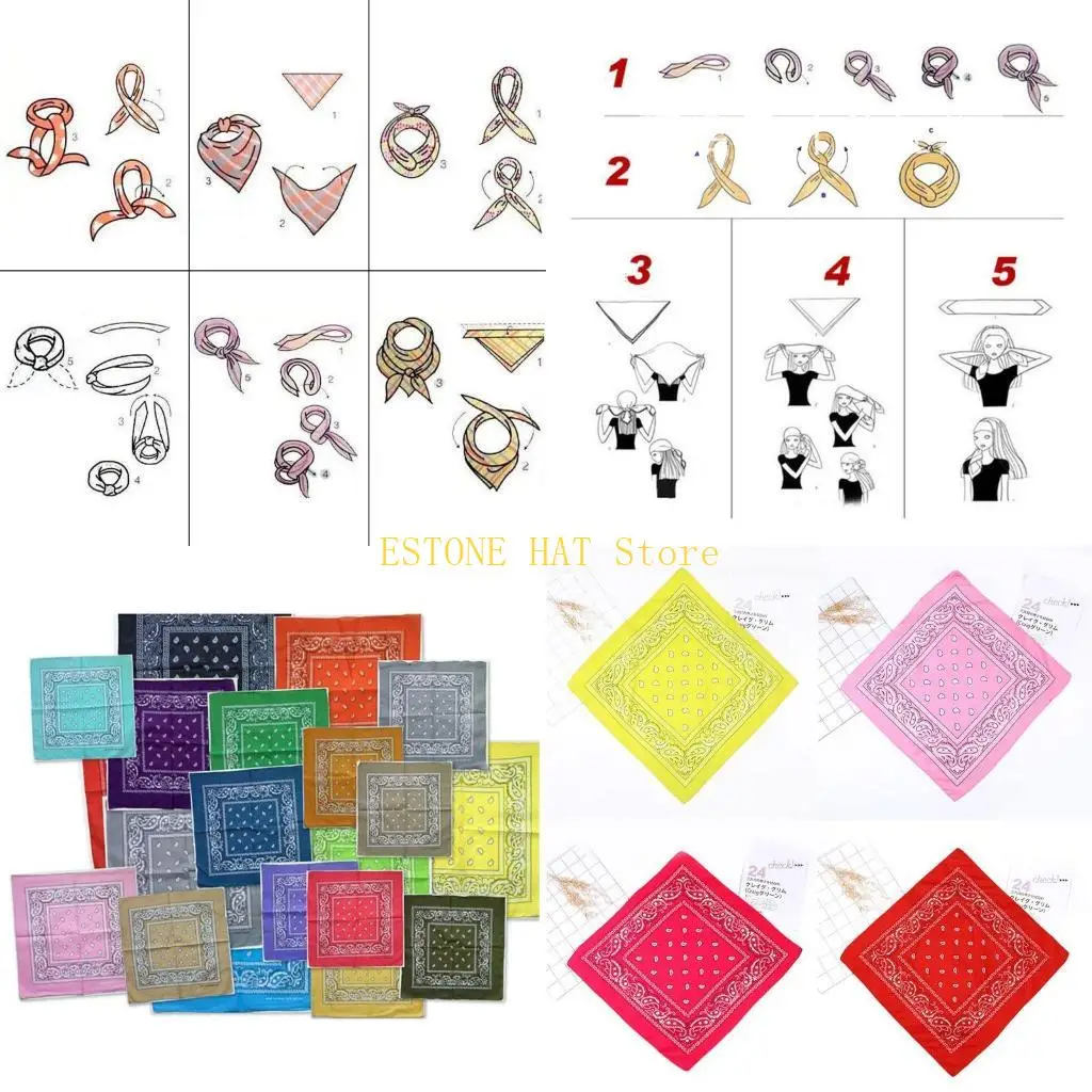 

49MF Retro Square Head Scarf Handmade Breathable Summer Outdoor Turban