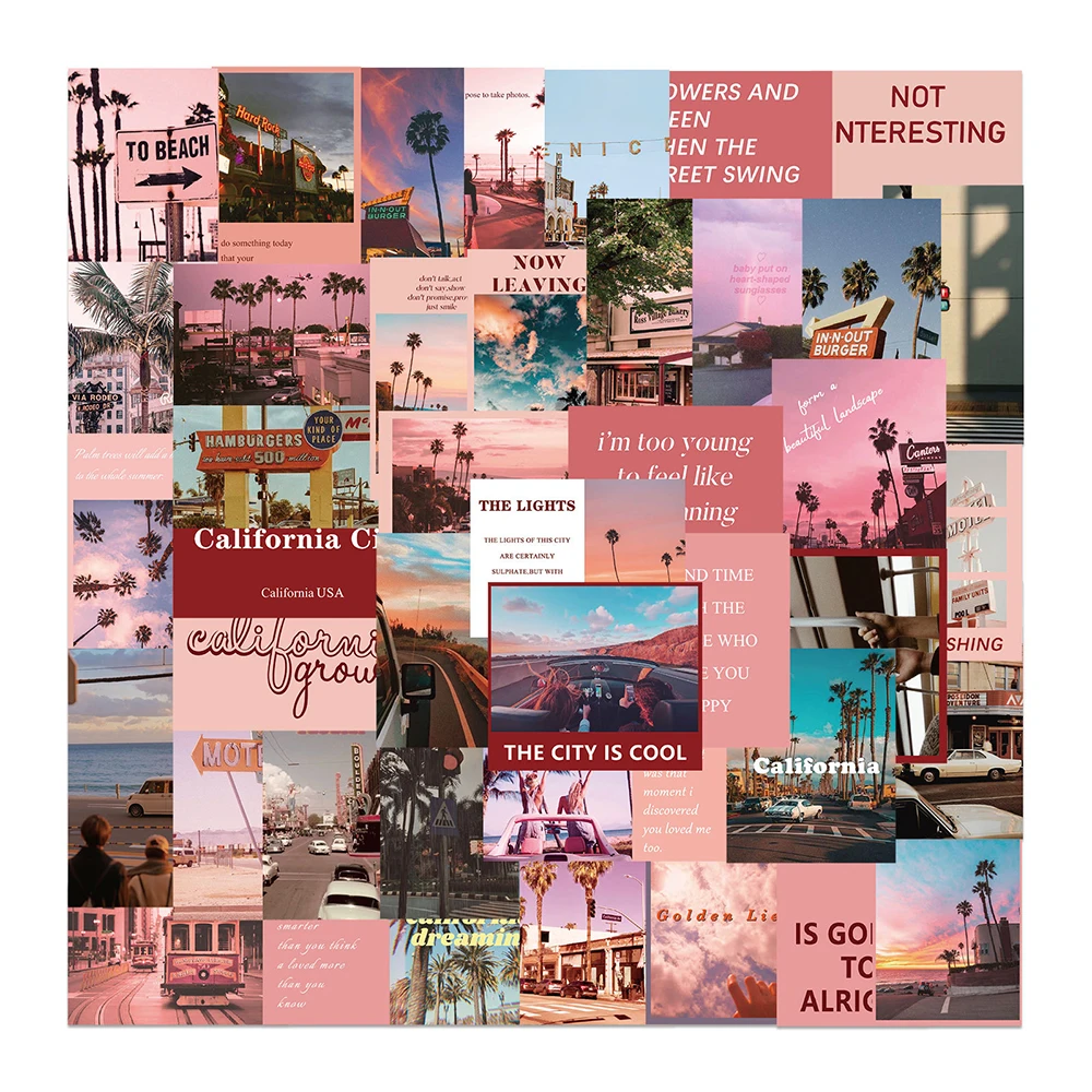 10/30/50pcs California Landscape Street View Pink Stickers Aesthetic INS Style Decals For Phone Laptop Luggage Suitcase Kids Toy