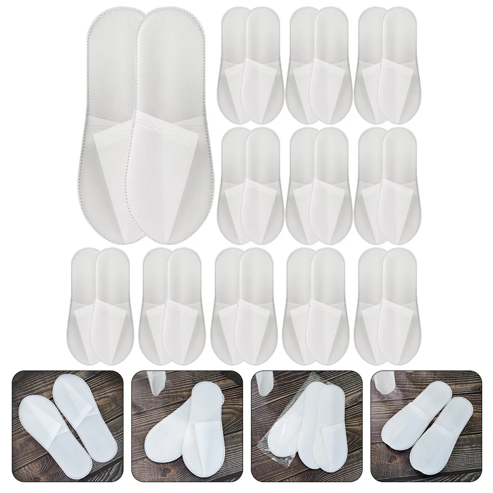 20pcs Disposable Slippers White Non Skid Comfortable Non Woven Hotel Spa Guest Travel Home Use Lightweight Bathrooms Pedicure