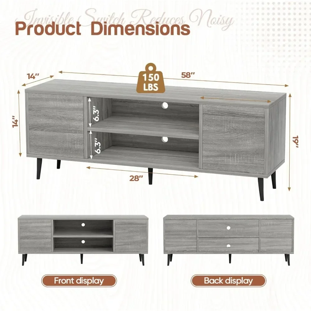 TV Stand for 65 Inch Television, Entertainment Center With Two Storage Cabinets, Retro Style Media Console for Living Room