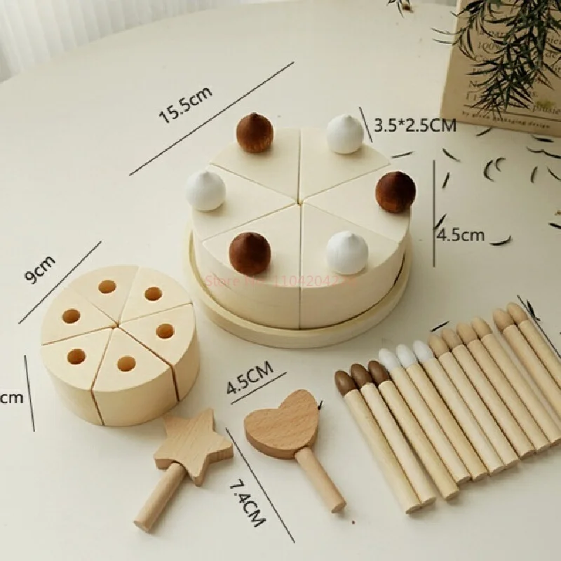 Modèle de gâteau d'anniversaire en bois pour enfants, outils de jeu pour enfants, décorations pour la maison, jouets intelligents faits à la main pour bébé