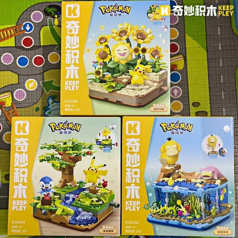 Genuine Keeppley Pokemon Building Blocks Sprigatito Fuecoco Eevee Quaxly Potted Plants Assembly Model Mini Brick Figure Kids Toy