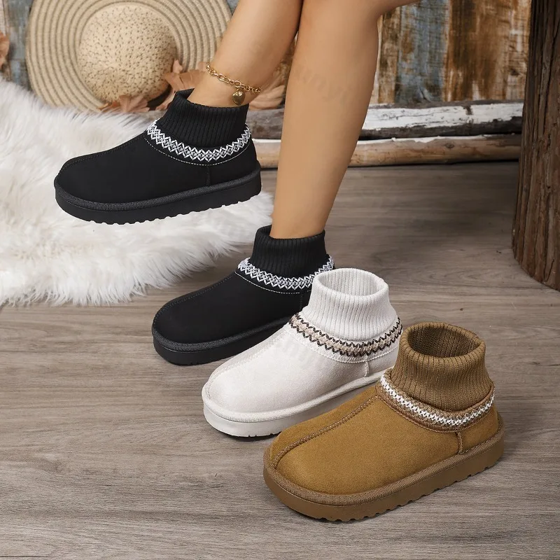 

2025 Winter New Fashion Versatile Thick Soled Snow Boots for Women Warm Soft Comfortable High Top Plush Cotton Chunky Sock Boots