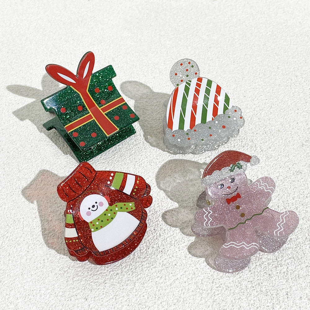 

Shiny Christmas Snowman Hat Gift Box Acrylic Hair Clip Claw For Women Girls New Santa Hairpin Party Hair Accessoires Tool