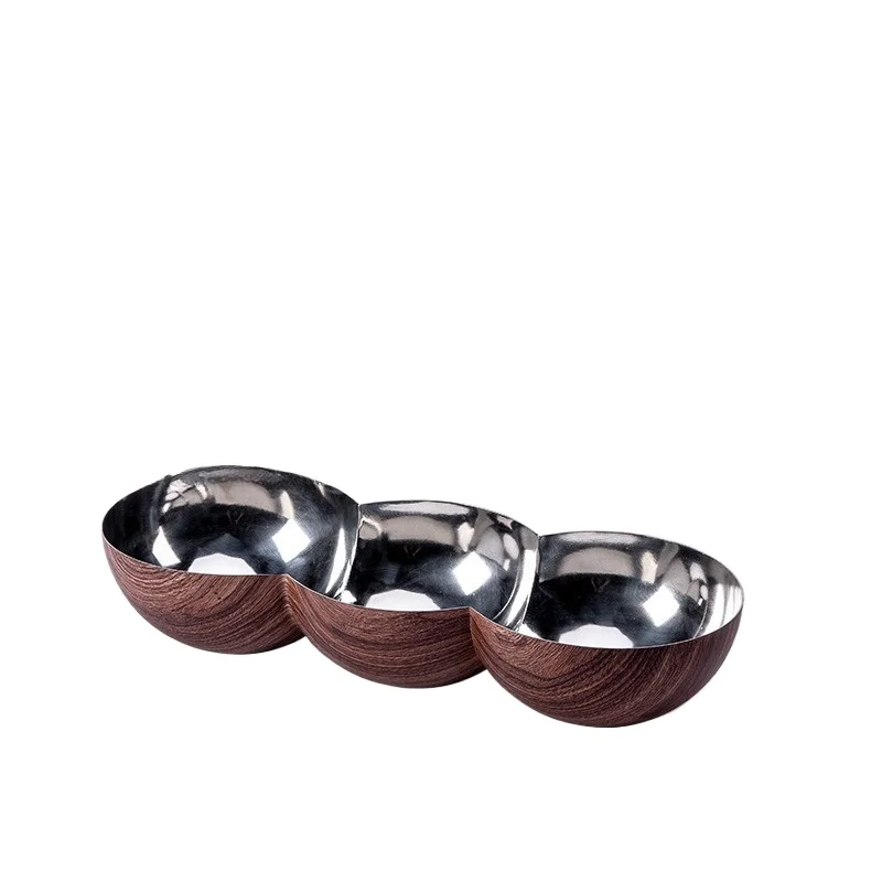 

Straight tower candlestick model room Sales office Desktop wood grain stainless steel creative kettle fruit plate metal ornament