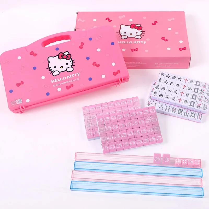 

Cartoon Mini Mahjong Entertainment Hello Kitty Gravure Arrière Monochrome Motif Cadeau Set Portable Voyage Jouet Spring Tour