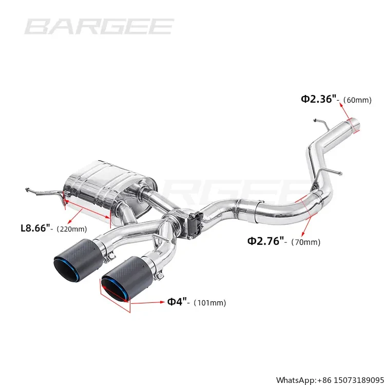

Bargee Single 4" Carbon Fibre Tips Valvetronic EXHAUST CATBACK for MK6 R EA888 2.0T 2008~2013 Muffler Exhaust Pipes
