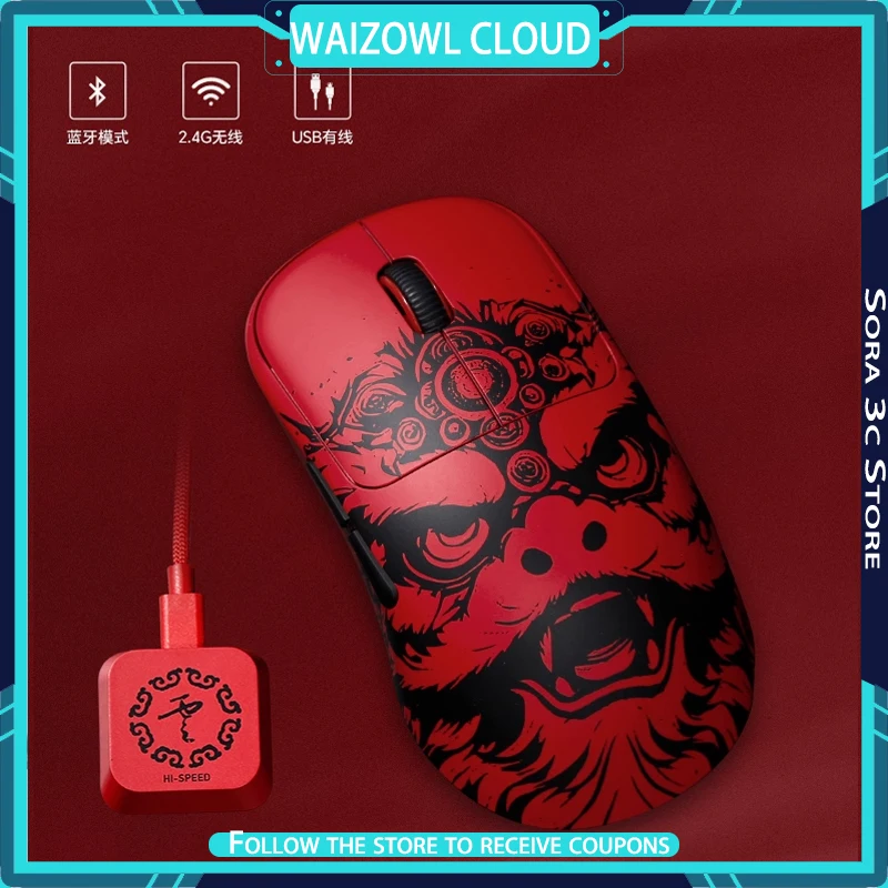 Waizowl Cloud Wireless Mouse PAW3950 8k Bluetooth Tri Mode Skin Like Coating Ergonomics Lightweight Esports Gaming Mouse Gamer