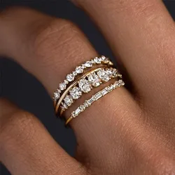 Kolmnsta 4pcs/set Exquisite 18k Gold Plated Inlaid Zircon Stacking Rings For Women Engagement Wedding Band Fashion Jewelry Gift