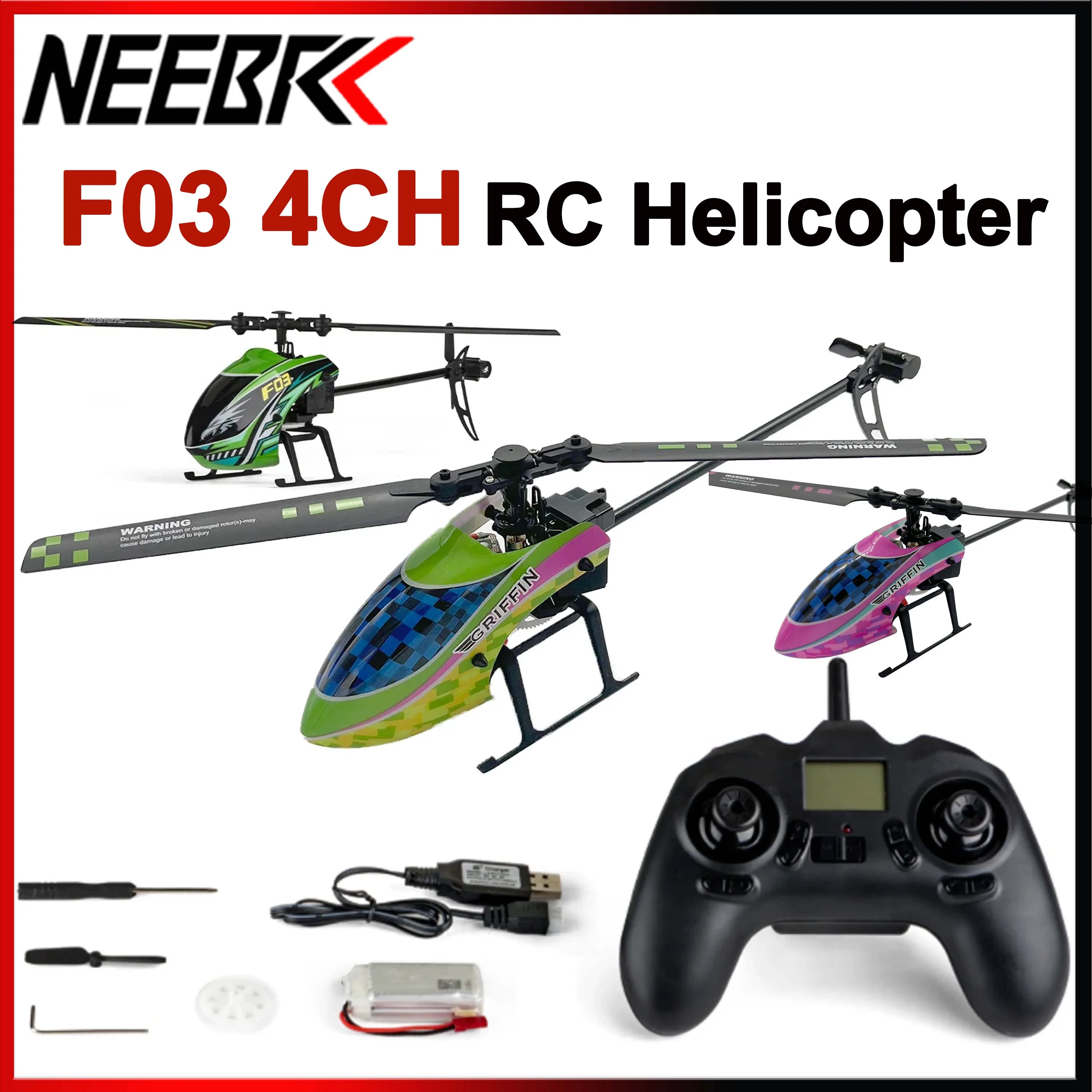 

NEEBRC F03 Helicopter 2.4G 4CH Air Pressure Fixed Altitude 4 Channel Aileron Free Remote Control Crash Resistant Aviation Model