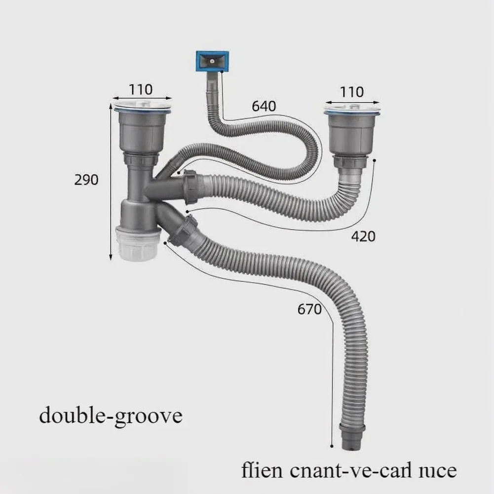 Washbasin Drain Kit for Kitchen Sink Single Double Basin Dual Inlet Drain System Quick Flow No Leak Design PP PVC Material