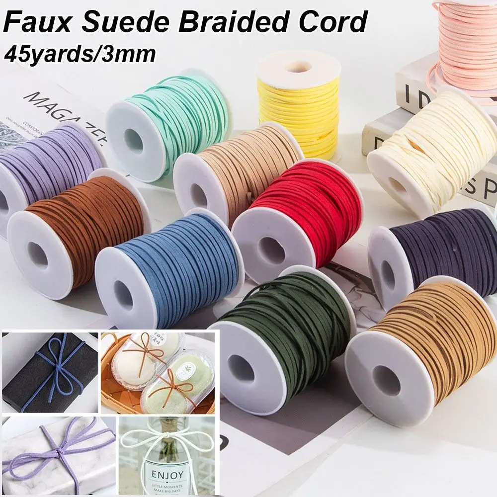 Nouveau 50yards Faux daim tressé cordon plat 3mm daim cordon plusieurs couleurs bijoux fabrication de bracelets