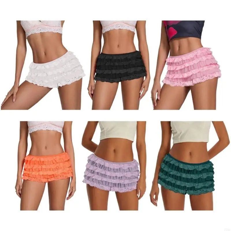 77HE Damen-Shorts, modisch, mit Rüschen, Spitze, Bloomer, weich, bequem, Polyester, kurze Hose, mehrere Farben optional