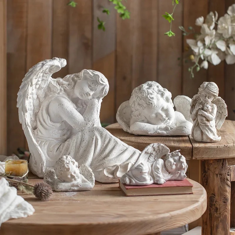 French retro angel sculpture old creative decoration living room bedroom figure statue ornament