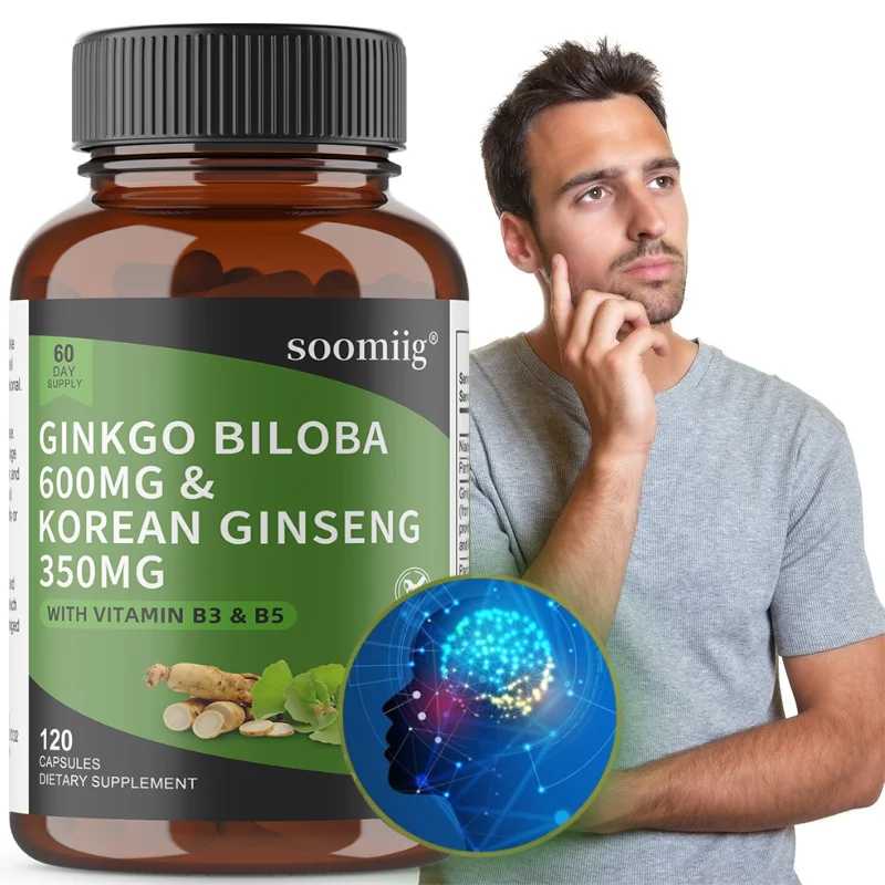 

Ginkgo Biloba & Korean Ginseng Capsules, Supports Memory, Focus & Cognitive Function, Improve Circulation, Anti-Fatigue & Immune