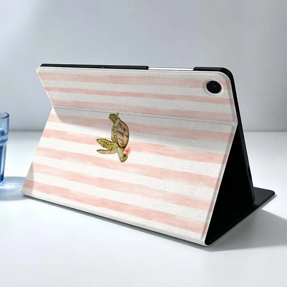 Turtle Pink Stripes For Samsung Galaxy Tab S11 S10 S9 S8 S7 S6 A9 A8 A11 Lite FE Plus Pen Tray Tablet Case Soft