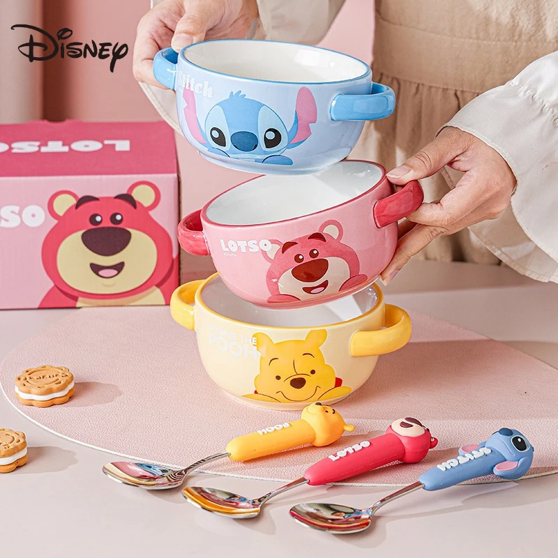 

Lilo E Stitch Disney Children's Bowl E Spoon Set Kawaii Cartoon Anime Accessories Home Food Bowl Ceramic Table Ware Gift