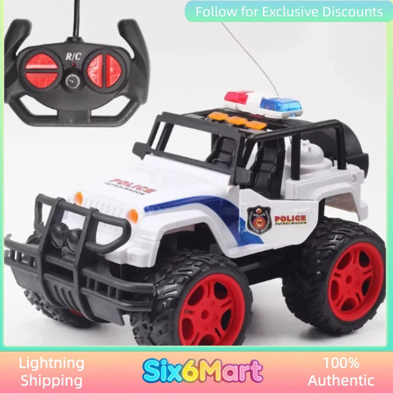 

Police Off-Road Truck Remote Control Car 1:20 Scale 4-Channel Rechargeable with LED Lights And Shock Absorption for Kids Toy