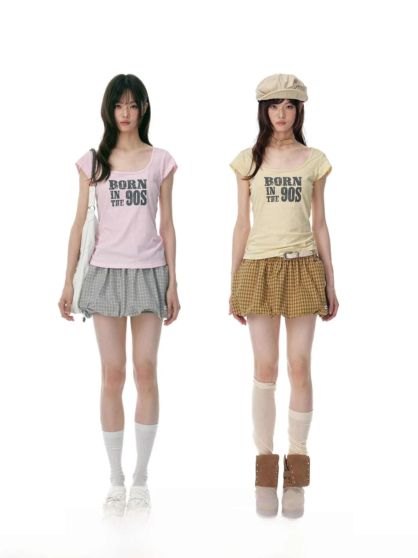 

JIKOO Korean Style Plaid Bloom Short Skirt Women Summer Slim Sweet Girl Puffy Half-length Skirt Casual Anti-wrinkle Cotton Lo...
