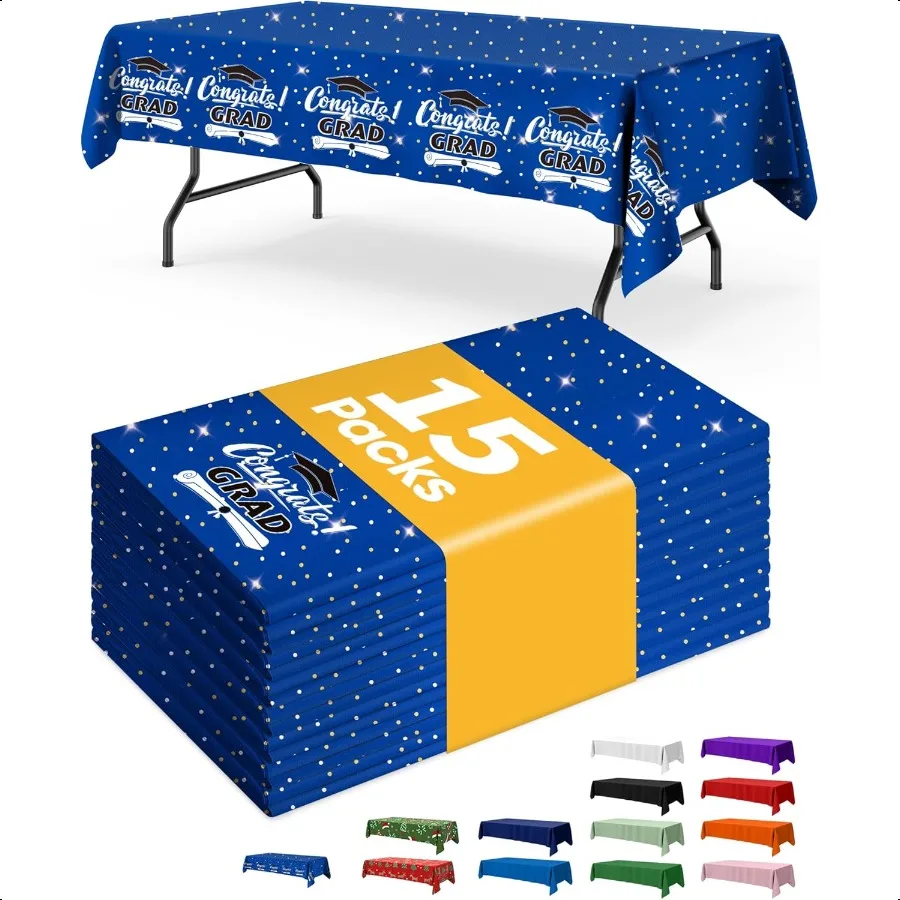 

Graduation Blue Plastic Table Cloth Rec Table 15 Pack 54''×108'' Tablecloth for Graduation Decorations Class of 2025 Table Clot