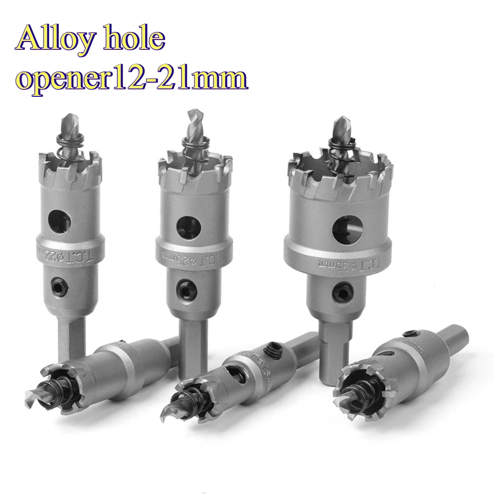 TCT Carbide Tip Hole Saw Cutter Hard Alloy Hole Drill Bit for Stainless Steel Metal 12-21mm Plate Drilling Heavy Duty Saw Kit