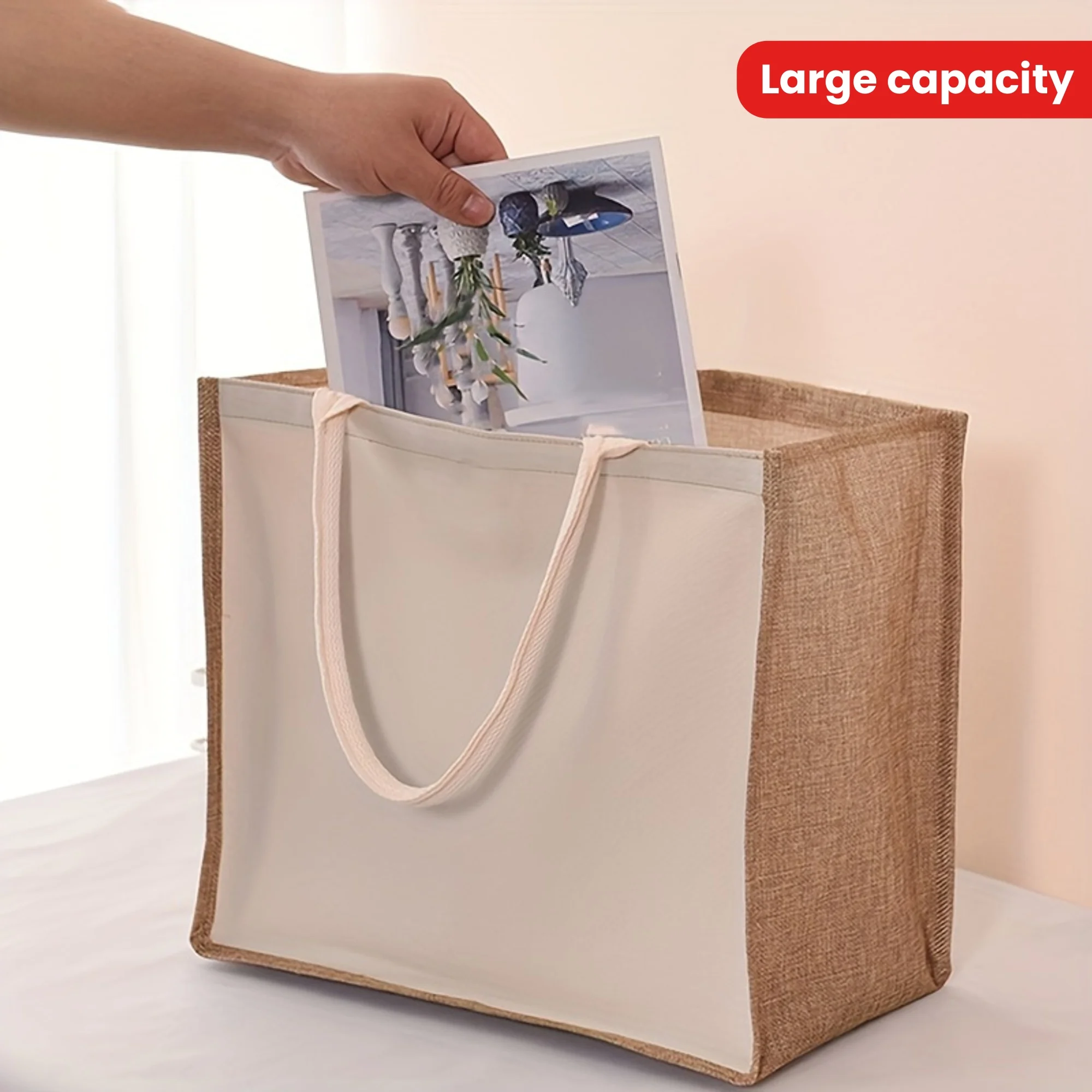 

Вертикальная льняная большая сумка — простая однотонная сумка для покупок, модная многоразовая подарочная сумка