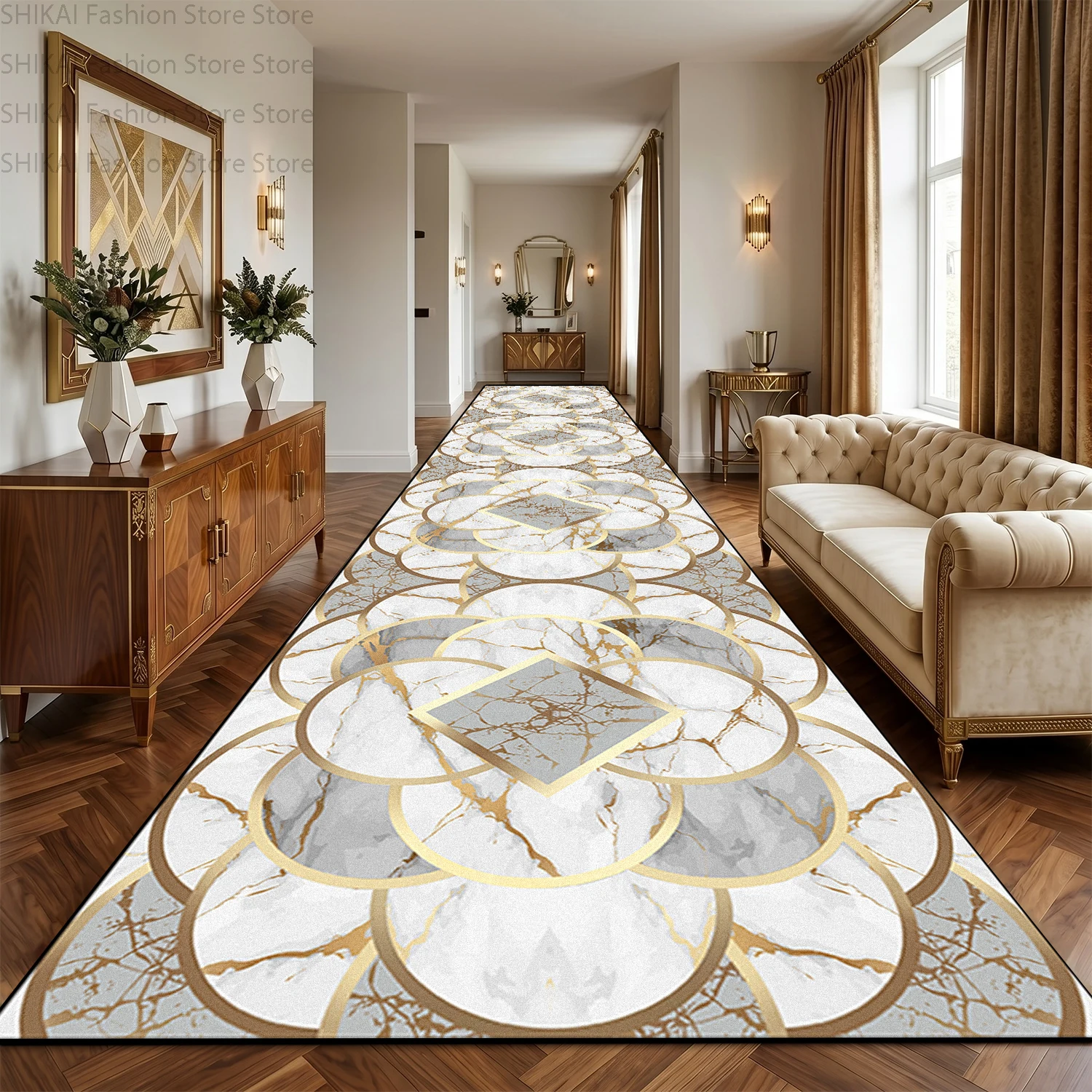 Neoclassical Light Luxury Style Long Corridor Carpet Decoration Wedding Hotel Runner Rug Easy Clean Lint-free Luxury Floor Mats