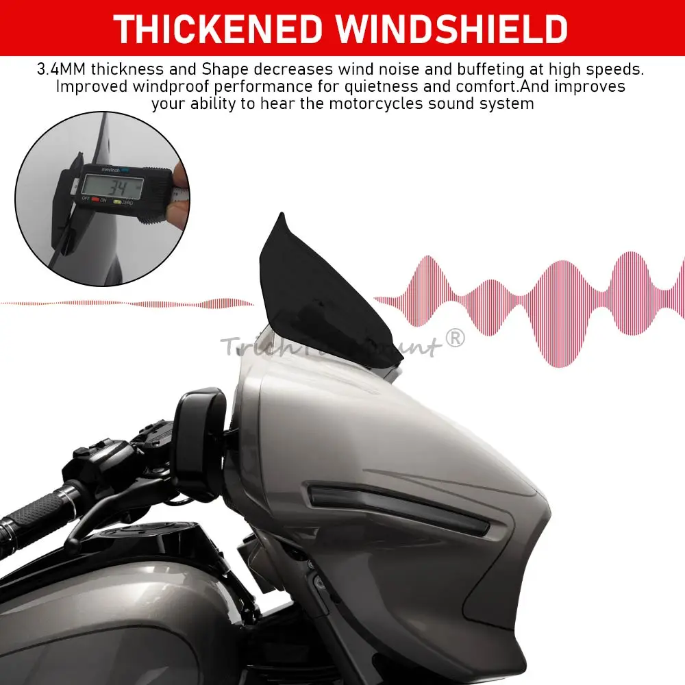 Windshield 10" Wind Deflector For Harley Davidson Touring Street Glide 2023-2026 Abs Plastic Black/Grey Smoke/Tea Smoke/Clear