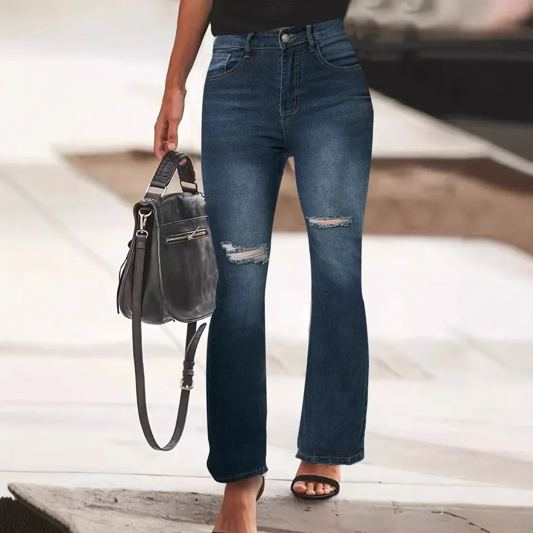 

Женские весенние и осенние модные рваные джинсы в Европе и США. Стрейч-джинсы скинни. Женская уличная одежда