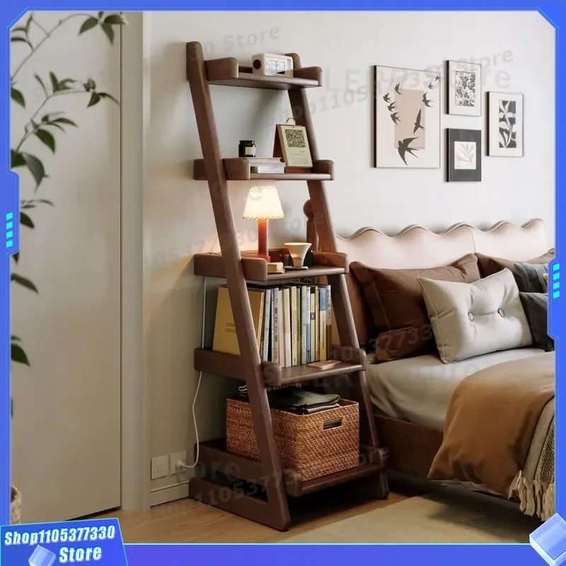 Solid Wood Floor to Ceiling Bookshelf Trapezoidal Corner Display Rack Multi Layer Stepped Ladder Storage Shelf for Bedroom