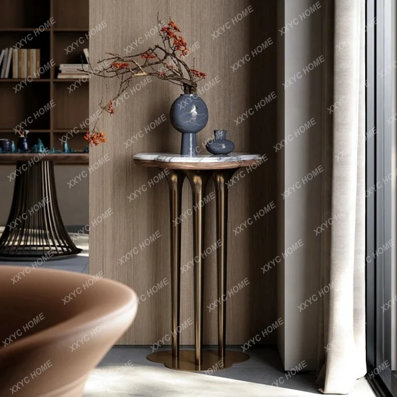 QQ Modern Simple Light Luxury Luxury Stone Flower Stand New Villa High-end Living Room Stainless Steel Floor Flower Stand
