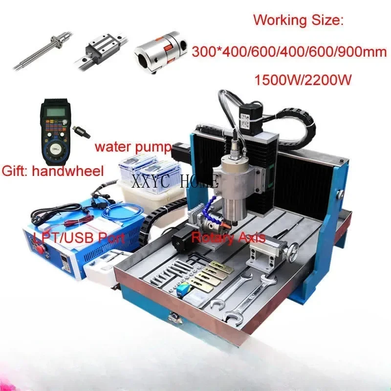 4 Axis CNC 6040 2.2KW Linear Guide Rail Metal Carving 1500W Mach3 CNC Router Engraving Milling Machine 3040 Optional Handwheel