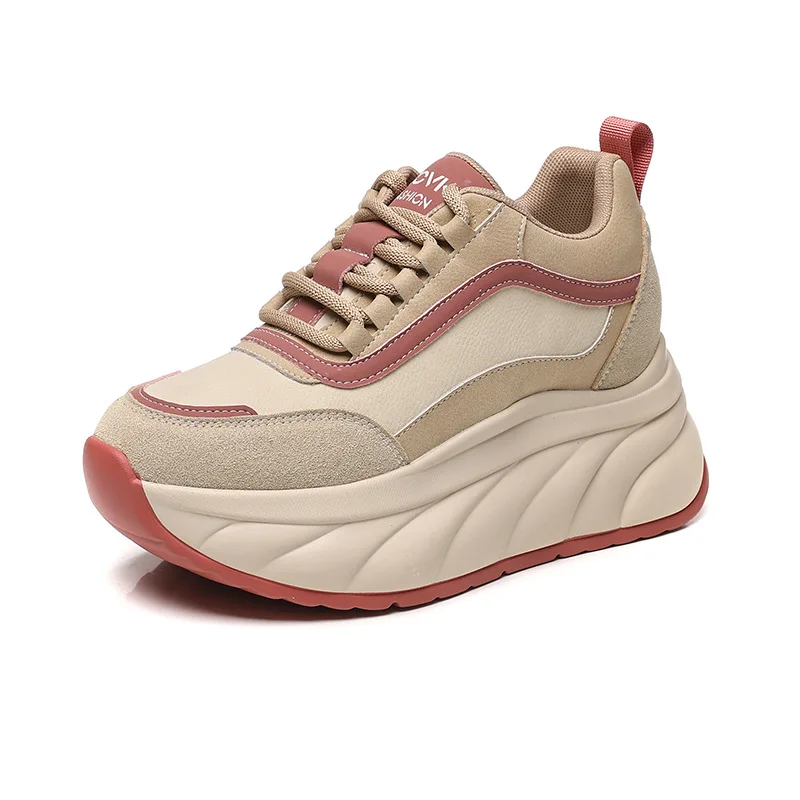 

8cm Platform Sneakers for Women Walking Shoes Chunky Sneakers Genuine Leather Comfy Women Casual Shoes Platform Heel