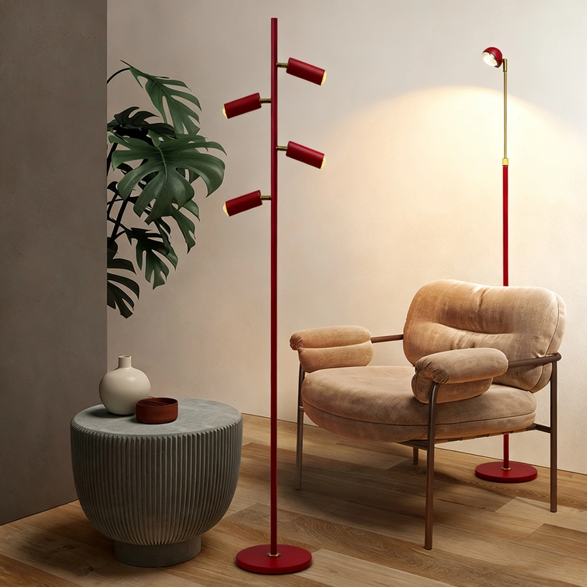 

Nordic Simple Red Tall Cob Floor Lamp Home Decoration Standing Lights Height And Angle Adjustable Eye Protection Ambient Lights