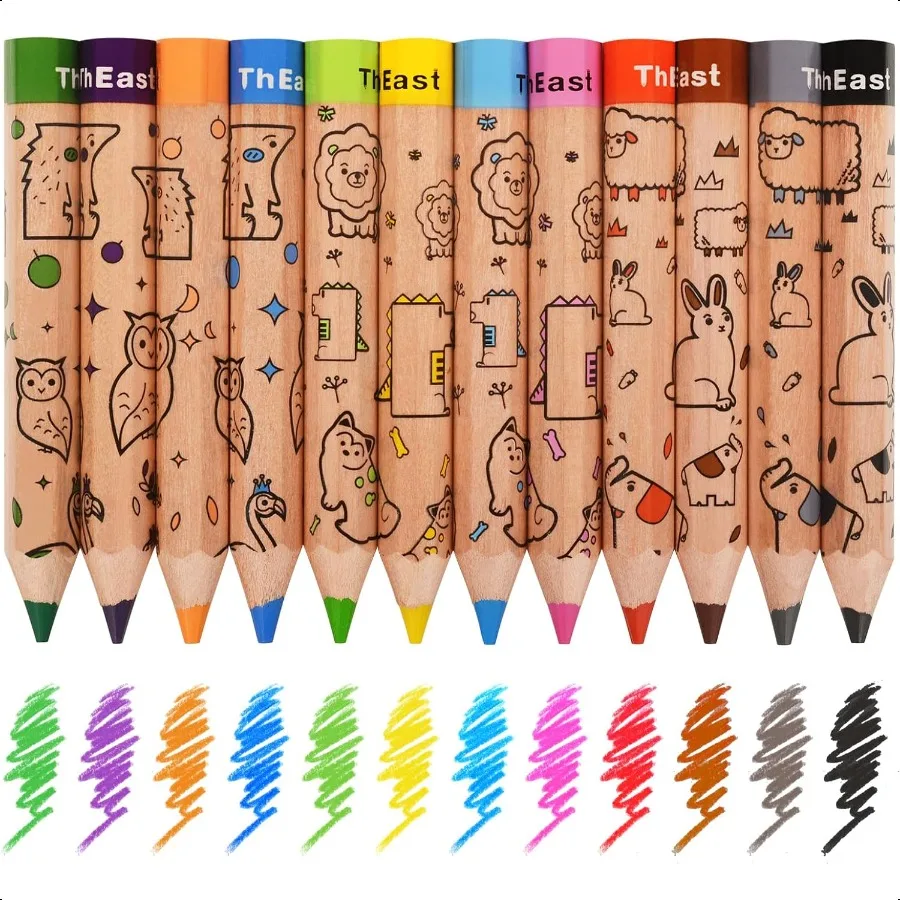 

12 Short Colored Pencils for Cute Animal Toddlers Crayons Color Pencil with Sharpener Preschool Party Favors PreSharpened Pack