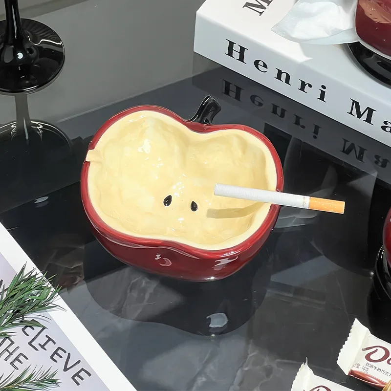 Cute Apple Ceramic Ashtray Office Household Creative Dust-proof Ashtray Decoration Living Room High-Quality Display Ornament New