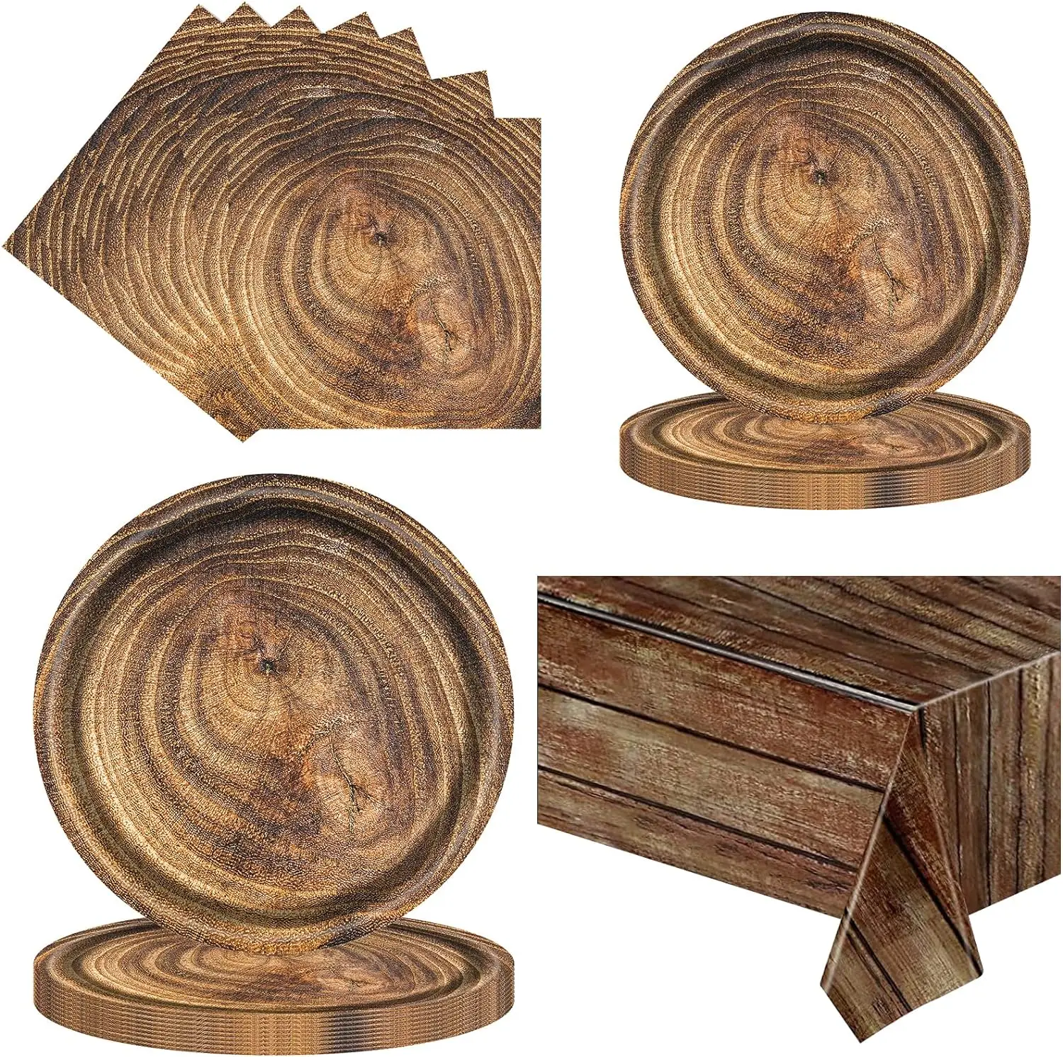 Wood Grain Paper Plates Napkins, Party Supplies, Dessert Plates, Tablecloth, Rustic Wood Slice Tableware, Birthday, Lumberjack,