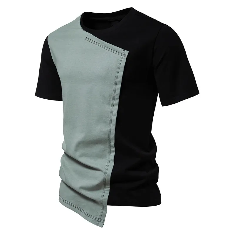 

Retro Men's T-shirt Summer Irregular Patch Colored Cotton Western Denim Street Wear Men's Casual T-shirt Top