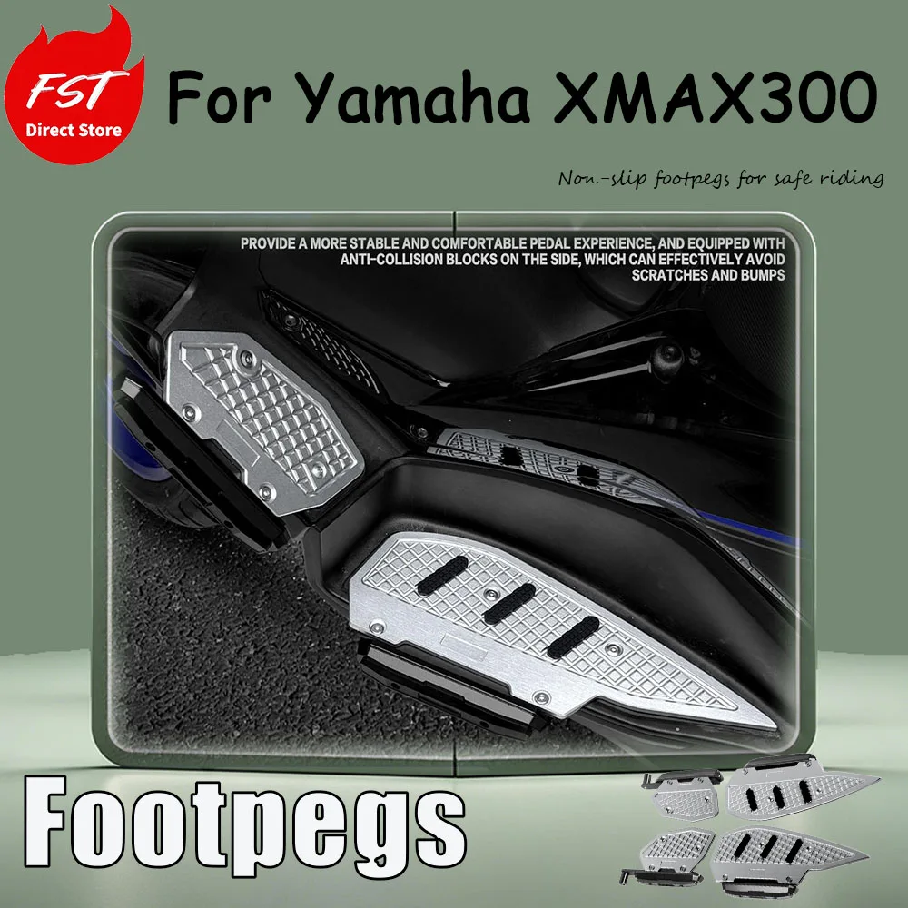 For Yamaha XMAX300, we offer an upgraded accessory: an aluminum pedal with anti-slip rubber pads and a lamp holder.